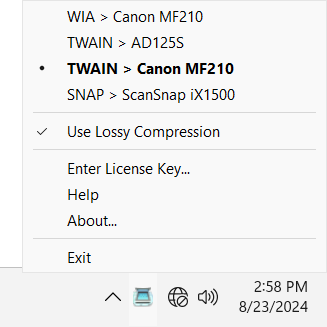 Scan Redirector system tray menu